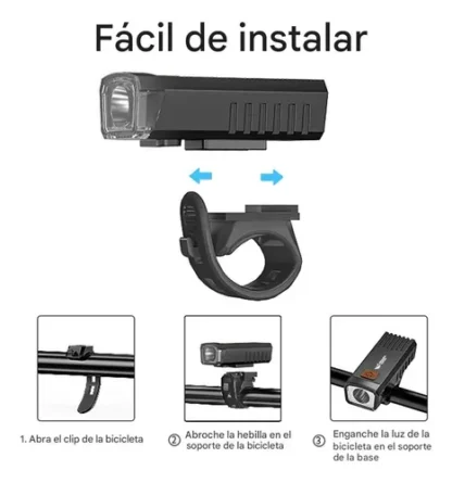 Luz Led Delantera Recargable Cable USB Color Negro - Image 2