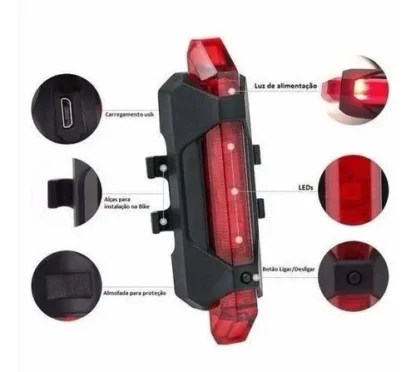 Combo Luz Bicicleta Led Usb Recargable Delantera/Trasera Color Rojo/Blanco DC-918 - Image 2